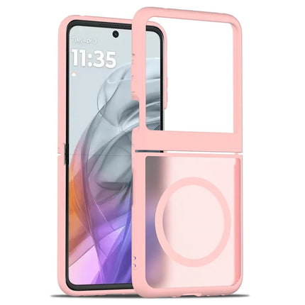 For Motorola Razr 50 5G / Razr 2024 5G Case Compatible with MagSafe TPU Frame Acrylic Back Phone Cover Skin Touch - Pink