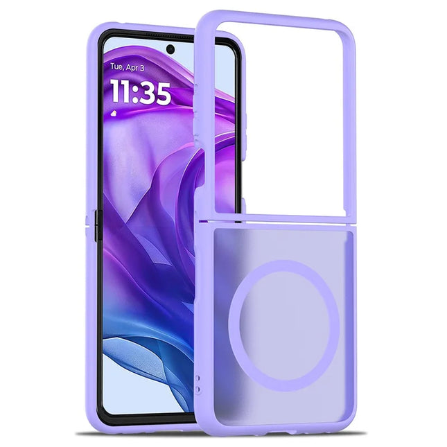 For Motorola Razr 50 Ultra 5G / Razr+ 2024 5G Case Compatible with MagSafe TPU Frame Acrylic Back Phone Cover Skin Touch - Purple
