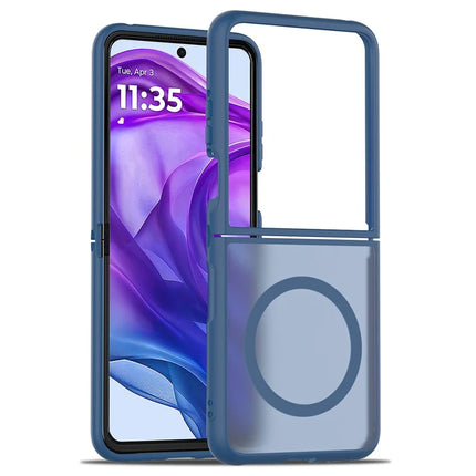 For Motorola Razr 50 Ultra 5G / Razr+ 2024 5G Case Compatible with MagSafe TPU Frame Acrylic Back Phone Cover Skin Touch - Blue