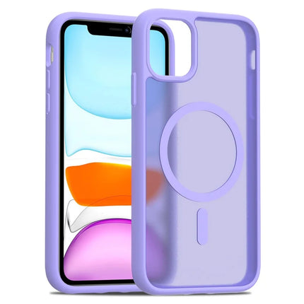 For iPhone 11 / XR Case Compatible with MagSafe TPU Frame Acrylic Back Phone Cover Skin Touch - Purple