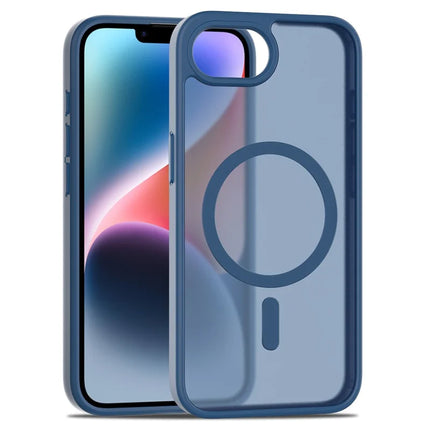 For iPhone 16e Case Compatible with MagSafe TPU Frame Acrylic Back Phone Cover Skin Touch - Blue