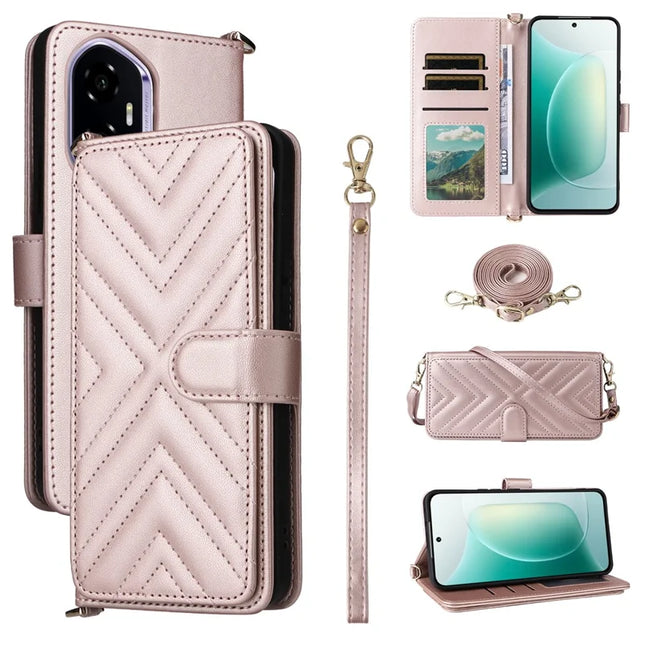 For Honor 300 Wallet Case with Shoulder Strap Leather Phone Cover - Pink