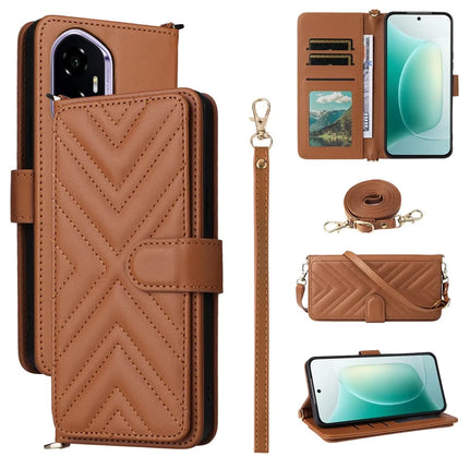 For Honor 300 Wallet Case with Shoulder Strap Leather Phone Cover - Brown
