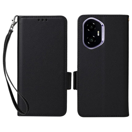 For Honor 300 Case Litchi Texture PU Leather Wallet Flip Phone Cover - Black
