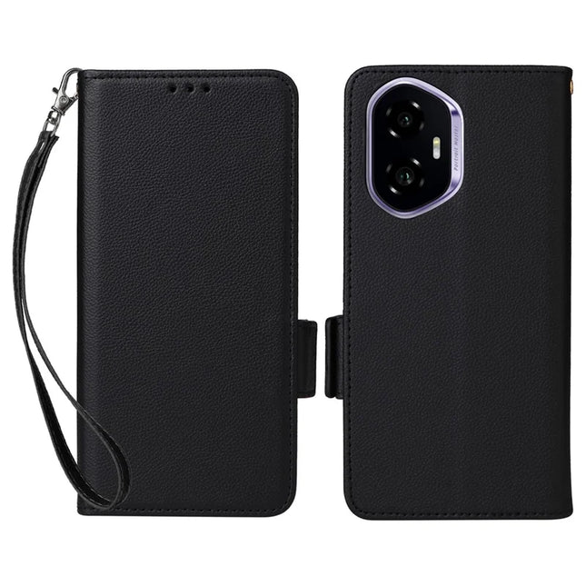For Honor 300 Case Litchi Texture PU Leather Wallet Flip Phone Cover - Black
