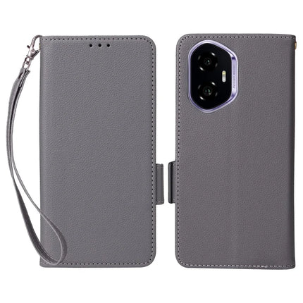 For Honor 300 Case Litchi Texture PU Leather Wallet Flip Phone Cover - Grey