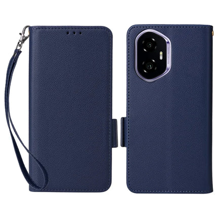 For Honor 300 Case Litchi Texture PU Leather Wallet Flip Phone Cover - Dark Blue