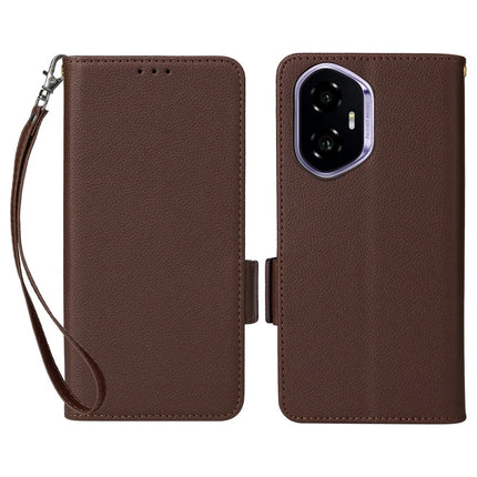 For Honor 300 Case Litchi Texture PU Leather Wallet Flip Phone Cover - Brown