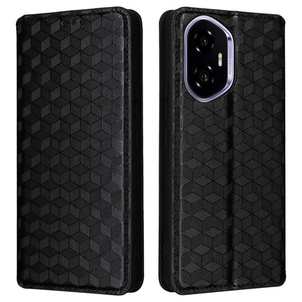 For Honor 300 Wallet Case Rhombus Imprinted Leather Phone Cover - Black