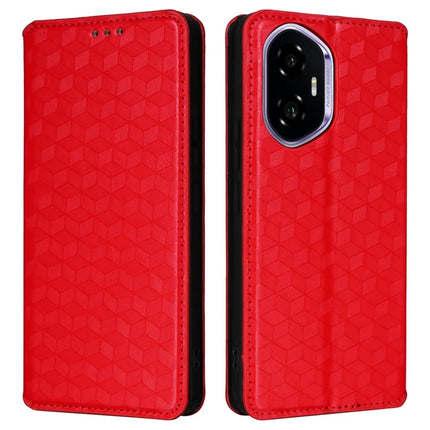 For Honor 300 Wallet Case Rhombus Imprinted Leather Phone Cover - Red