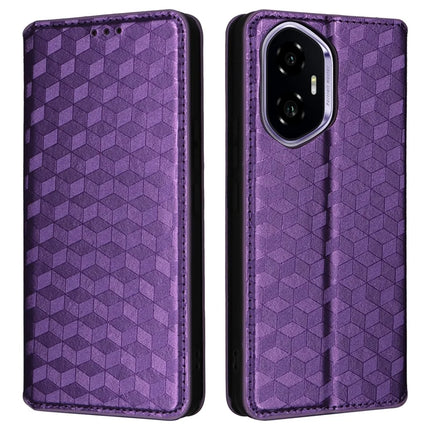 For Honor 300 Wallet Case Rhombus Imprinted Leather Phone Cover - Purple