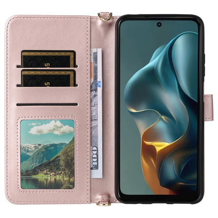 For Motorola Moto G05 4G  /  E15 4G Wallet Case with Shoulder Strap Leather Phone Cover