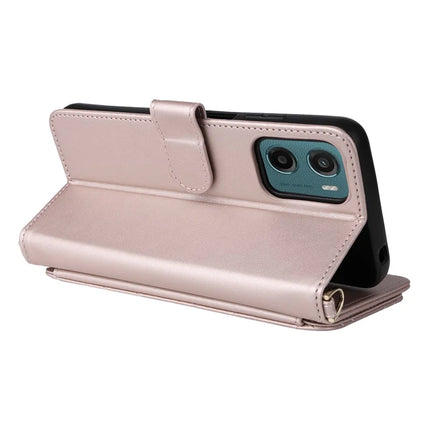 For Motorola Moto G05 4G  /  E15 4G Wallet Case with Shoulder Strap Leather Phone Cover
