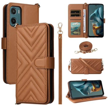 For Motorola Moto G05 4G  /  E15 4G Wallet Case with Shoulder Strap Leather Phone Cover - Brown