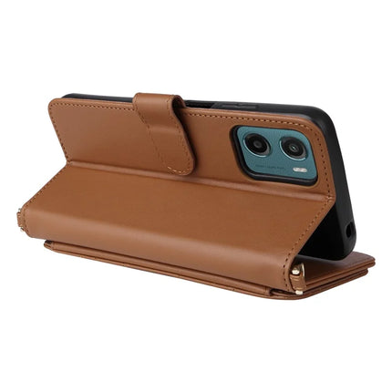 For Motorola Moto G05 4G  /  E15 4G Wallet Case with Shoulder Strap Leather Phone Cover