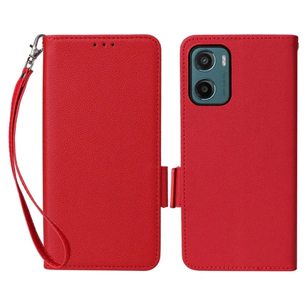 For Motorola Moto G05 4G  /  E15 4G Case Litchi Texture PU Leather Wallet Flip Phone Cover - Red
