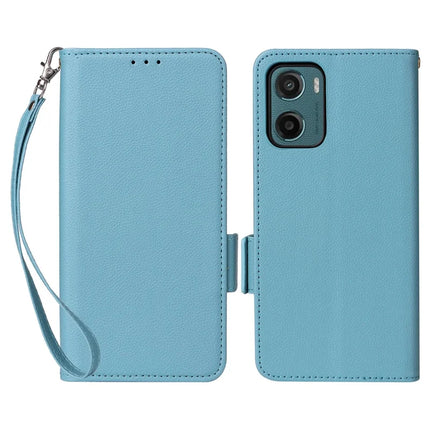 For Motorola Moto G05 4G  /  E15 4G Case Litchi Texture PU Leather Wallet Flip Phone Cover - Baby Blue