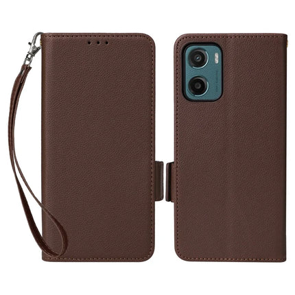 For Motorola Moto G05 4G  /  E15 4G Case Litchi Texture PU Leather Wallet Flip Phone Cover - Brown