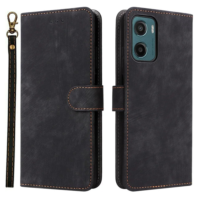 For Motorola Moto G05 4G  /  E15 4G Wallet Case RFID Blocking PU Leather Cover Stand View - Black