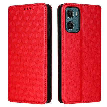 For Motorola Moto G05 4G  /  E15 4G Wallet Case Rhombus Imprinted Leather Phone Cover - Red