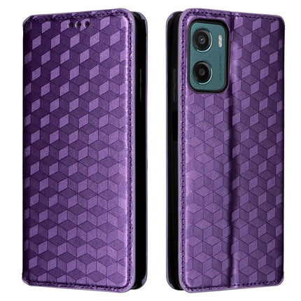 For Motorola Moto G05 4G  /  E15 4G Wallet Case Rhombus Imprinted Leather Phone Cover - Purple