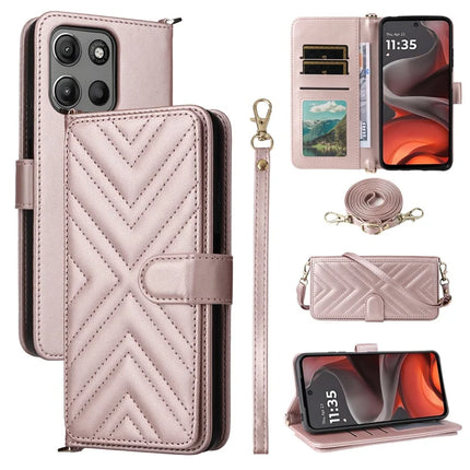 For Motorola Moto G15 Power 4G  /  G15 4G Wallet Case with Shoulder Strap Leather Phone Cover - Pink