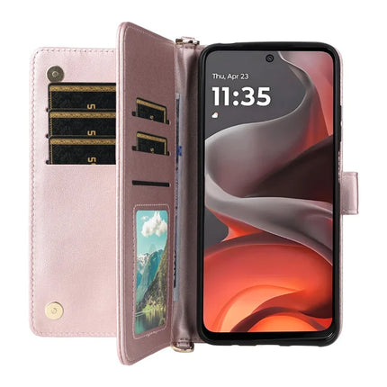 For Motorola Moto G15 Power 4G  /  G15 4G Wallet Case with Shoulder Strap Leather Phone Cover
