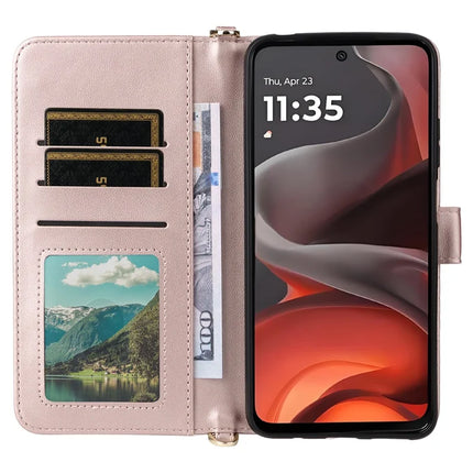 For Motorola Moto G15 Power 4G  /  G15 4G Wallet Case with Shoulder Strap Leather Phone Cover