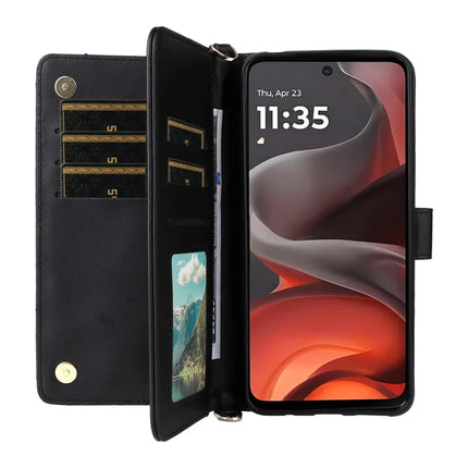 For Motorola Moto G15 Power 4G  /  G15 4G Wallet Case with Shoulder Strap Leather Phone Cover