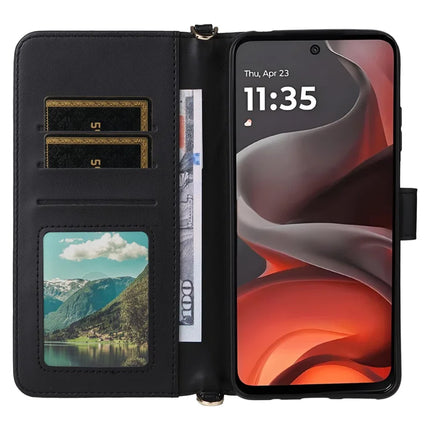 For Motorola Moto G15 Power 4G  /  G15 4G Wallet Case with Shoulder Strap Leather Phone Cover