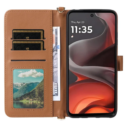 For Motorola Moto G15 Power 4G  /  G15 4G Wallet Case with Shoulder Strap Leather Phone Cover