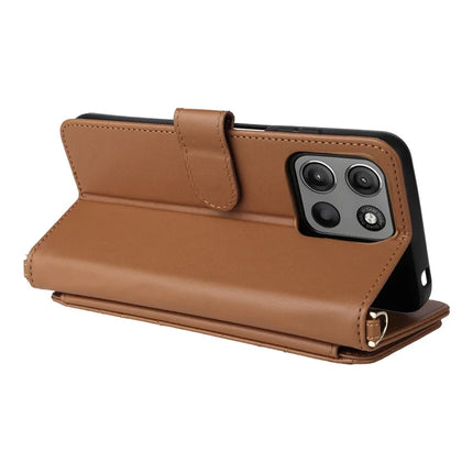 For Motorola Moto G15 Power 4G  /  G15 4G Wallet Case with Shoulder Strap Leather Phone Cover