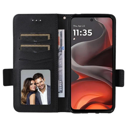 For Motorola Moto G15 Power 4G  /  G15 4G Case Litchi Texture PU Leather Wallet Flip Phone Cover