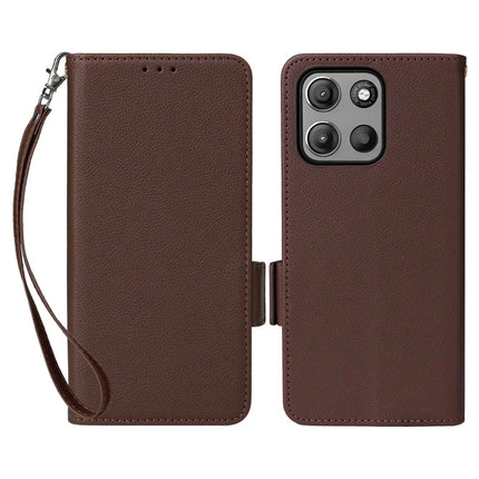 For Motorola Moto G15 Power 4G  /  G15 4G Case Litchi Texture PU Leather Wallet Flip Phone Cover - Brown
