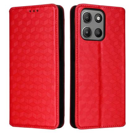 For Motorola Moto G15 Power 4G  /  G15 4G Wallet Case Rhombus Imprinted Leather Phone Cover - Red