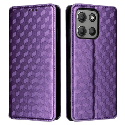 For Motorola Moto G15 Power 4G  /  G15 4G Wallet Case Rhombus Imprinted Leather Phone Cover - Purple