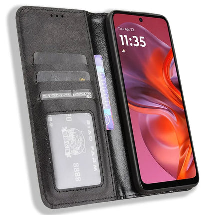 For Motorola Moto G05 4G  /  E15 4G Leather Case Wallet Stand Retro Texture Phone Cover