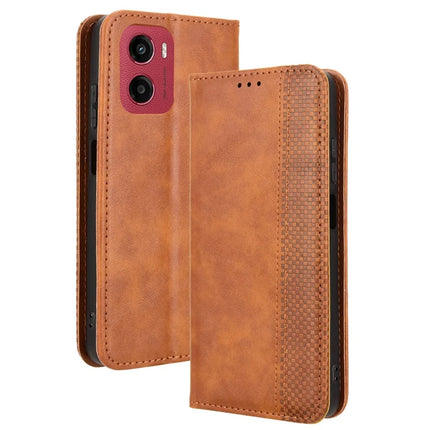 For Motorola Moto G05 4G  /  E15 4G Leather Case Wallet Stand Retro Texture Phone Cover - Brown