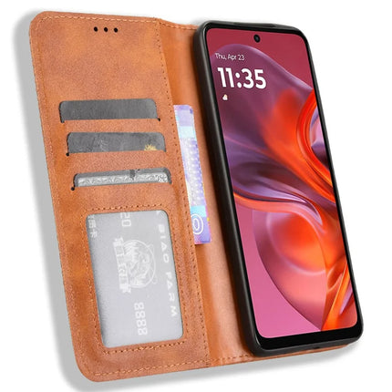 For Motorola Moto G05 4G  /  E15 4G Leather Case Wallet Stand Retro Texture Phone Cover