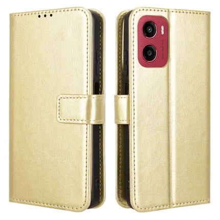 For Motorola Moto G05 4G  /  E15 4G Case Crazy Horse Texture PU Leather Phone Wallet Cover - Gold