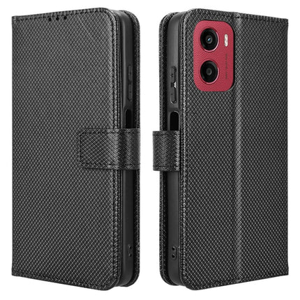 For Motorola Moto G05 4G  /  E15 4G Case PU Leather Diamond Texture Wallet Phone Cover - Black