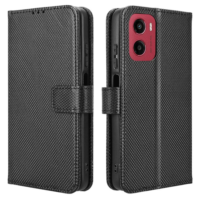 For Motorola Moto G05 4G  /  E15 4G Case PU Leather Diamond Texture Wallet Phone Cover - Black