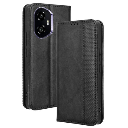 For Honor 300 Leather Case Wallet Stand Retro Texture Phone Cover - Black