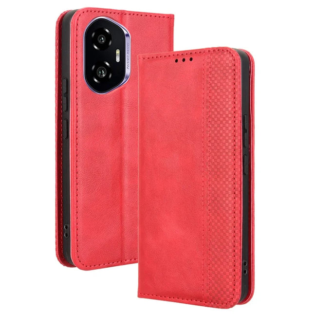 For Honor 300 Leather Case Wallet Stand Retro Texture Phone Cover - Red