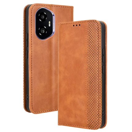 For Honor 300 Leather Case Wallet Stand Retro Texture Phone Cover - Brown