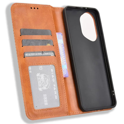 For Honor 300 Leather Case Wallet Stand Retro Texture Phone Cover