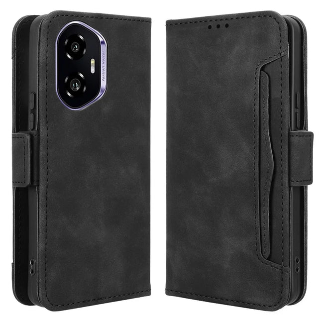 For Honor 300 Leather Case Phone Wallet Cover with Multiple Card Slots - Black