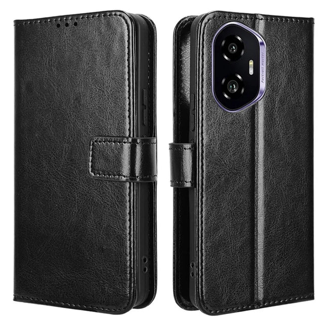 For Honor 300 Case Crazy Horse Texture PU Leather Phone Wallet Cover - Black