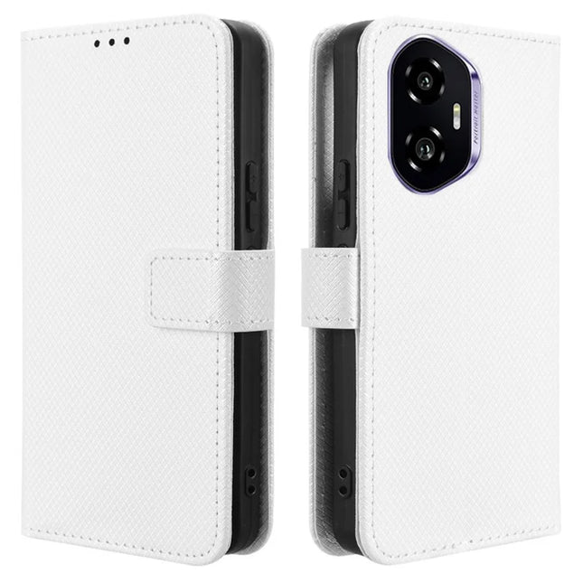 For Honor 300 Case PU Leather Diamond Texture Wallet Phone Cover - White