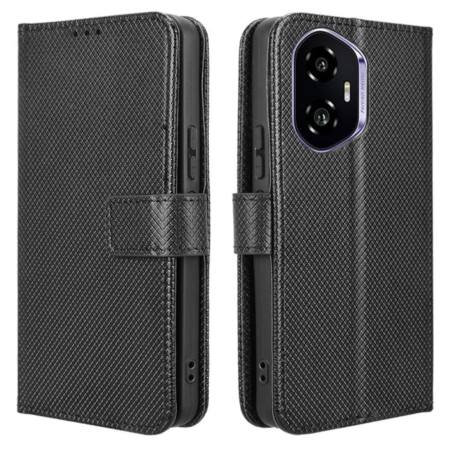 For Honor 300 Case PU Leather Diamond Texture Wallet Phone Cover - Black
